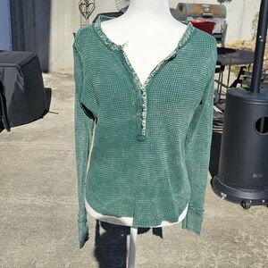 NaNa Green Textured Henley Blouse